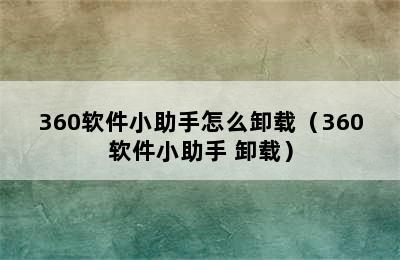 360软件小助手怎么卸载（360软件小助手 卸载）